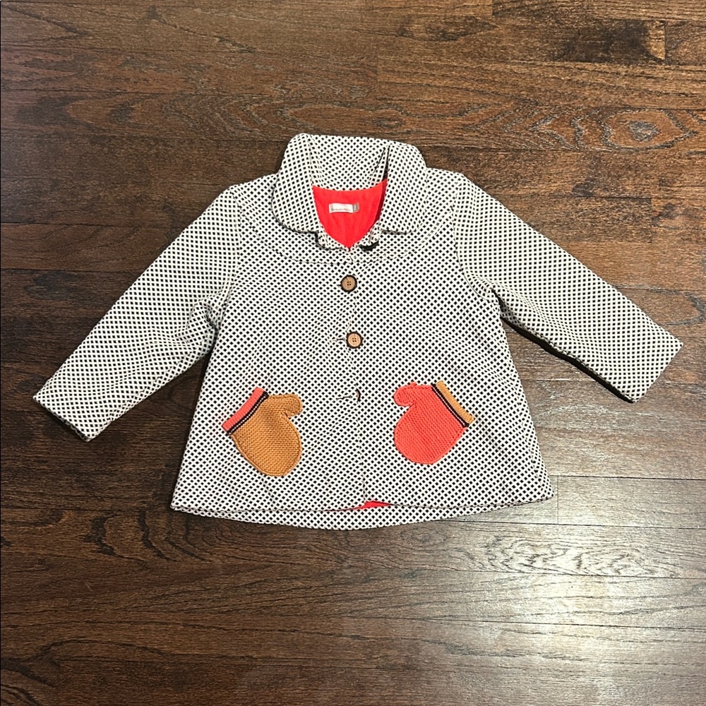 Catimini Girls Polka Dot Pea Coat with Red and Tan Details Size 2T